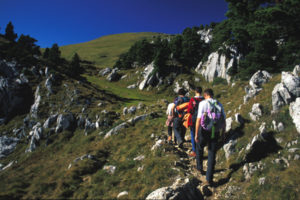 randonneurs sur montée col de l'Alpes